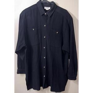 Doncaster Black Long Sleeve Button Up Shirt Size 18 Tunic Gold Buttons Pockets